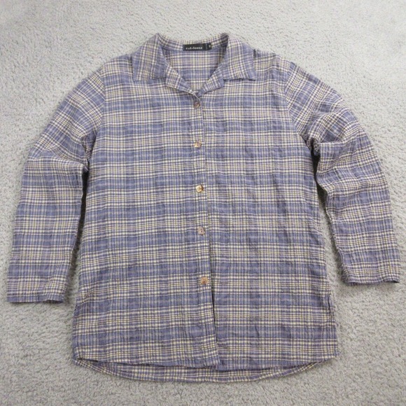 Cut Loose Womens Oversized Shirt Top Blouse size XS Crinkle Stretch Plaid Button - Picture 1 of 8